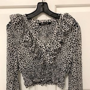 Zara Animal Print Ruffle Top